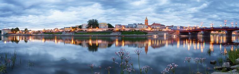 Evening panorama of Gorzow Wielkopolski with blue sky, Poland