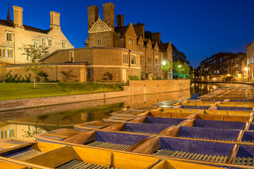 Punts on the River Cam - Cambridge at night, England