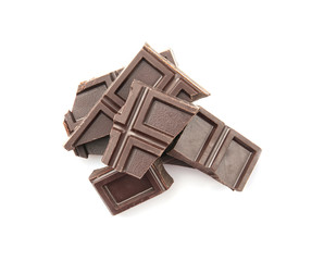 Broken chocolate pieces, isolated on white