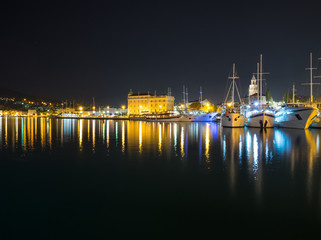 Fototapeta na wymiar Amazing Split waterfront evening panorama, Dalmatia, Croatia