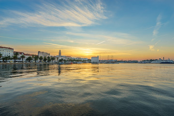 Fototapeta na wymiar Split waterfront morning panorama, Dalmatia, Croatia