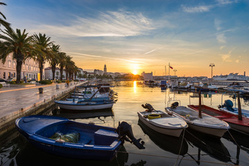 Fototapeta na wymiar Matejuska harbour at beautiful sunrise in Split, Croatia