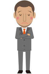 かわいいアフリカ系男性　グレーのスーツのビジネスマン　短髪 悩む