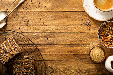 Fudgy brownies with nuts and caramel
