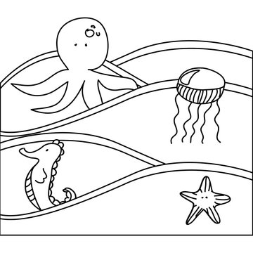 figure aquatic animals in the sea icon, vecto illustraction design image