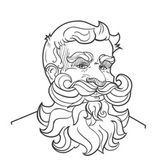 Hand-drawn man with mustache, beard and hairstyle.