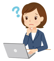 スーツの女性　パソコン　疑問