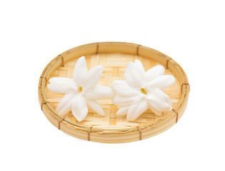 Two jasmine flowers in bamboo basket (with clipping path).