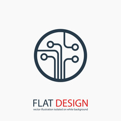 Circuit board, technology icon, vector illustration. Flat design style