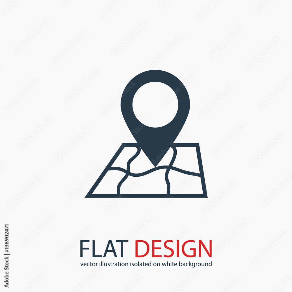 Poster map with pointer icon, vector illustration. flat design style