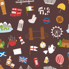 United kingdom great britain travel tourism vector illustration seamless pattern