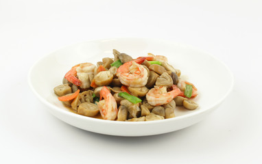 stir fried mushroom with shrimp and carrot