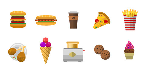 Vector icons sweet fast food elements.