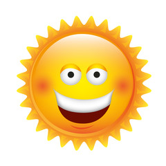 yellow sticker happy sun icon, vector illustraction design