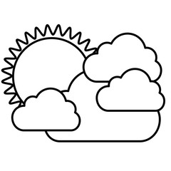 figure sticker sun with clouds icon, vector illustraction design image