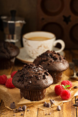 Double chocolate muffins with raspberry