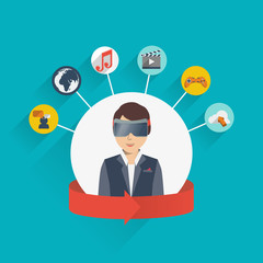 multimedia virtual reality flat style illustration