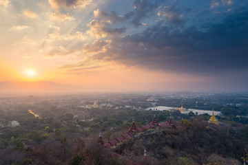 Beautiful sunrise over Mandalay city at Mandalay hill, Myanmar