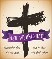 Naklejka premium Beginning of Lent with Ash Wednesday Cross with Ribbon, Vector Illustration