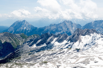 Snow in summer on peaks of Zugspitze