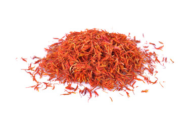 Fototapeta premium pile of dried safflowers on white background