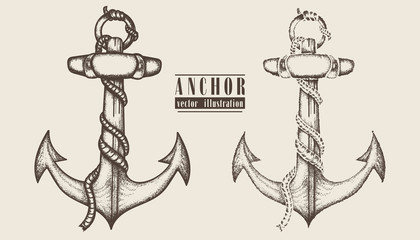 Vintage anchor hand drawn illustration.  Ships anchor and rope graphic collection © intueri
