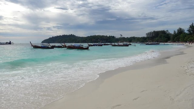 White sandy Pattaya beach on tropical Koh Lipe island, Thailand, 4k
