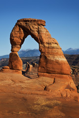 Fototapeta na wymiar Delicate Arch and LaSal mountains, Arches National Park, Utah