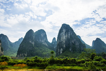 Karst mountains and countryside scenery in summer