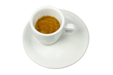 White porcelain cup of espresso coffee isolated on white background