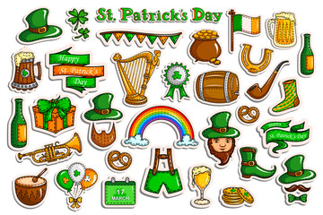 Sticker collection for Saint Patricks Day holiday celebration object