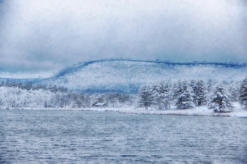 Naklejka premium Winter Lake (Digital Painting)