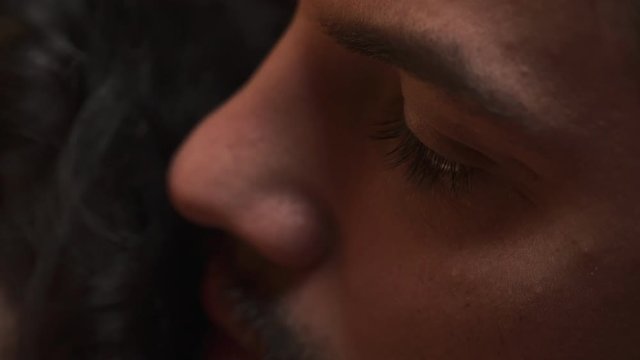 passion and sex between lovers :man touches sensually lips of his girlfriend