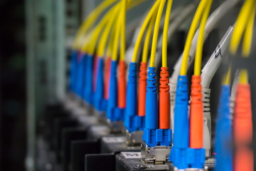 Shot of server connected with cables, computing concept