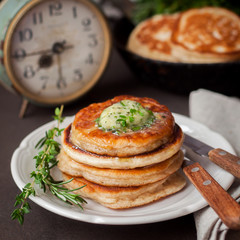 Fluffy Wholemeal Pancakes with Herbed Butter