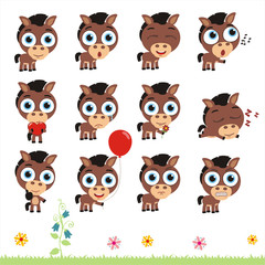 Obraz premium Big set cute little horse. Collection isolated cartoon horse in different poses.