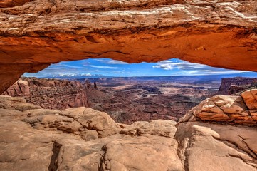 Canyon view from Mesa Arch. Canyonlands National Park. Moab. Utah. United States.