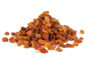 pile of raisins isolated on white background