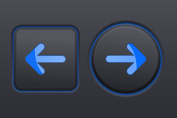 Black buttons with blue arrows. Square and round matted plastic buttons