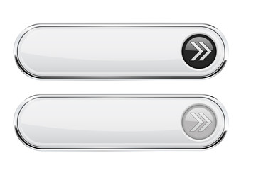 White buttons with arrows. Normal and active. Interface elements with metal frame