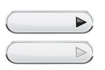 White oval buttons with arrows. Normal and active. Interface elements with metal frame