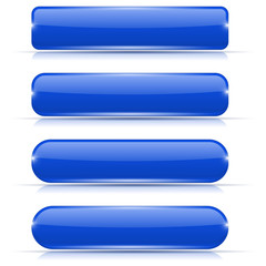 Blue glass buttons. Set of long rectangular web interface icons