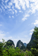Karst mountains and rural scenery in summer