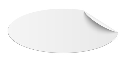 Vector oblong oval white sticky paper with curled corner and soft shadow isolated