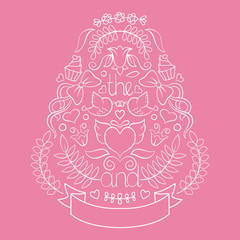 Big wedding graphic set of laurels, wreaths, arrows, ribbons, hearts, flowers, birds and labels in vector.