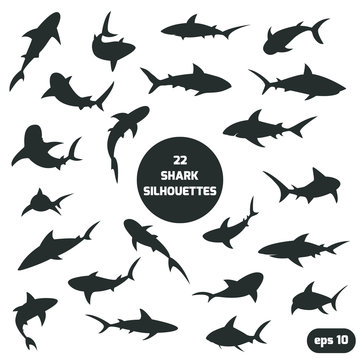 22 shark silhouettes set