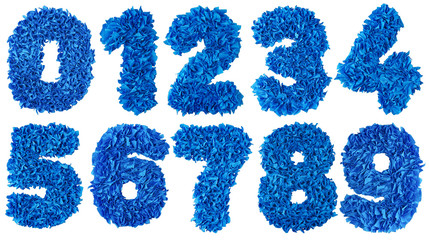 Handmade numbers set from blue scraps of paper