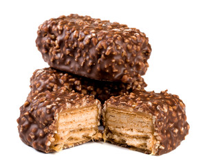 chocolate candy with nuts isolated on white background