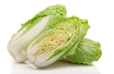two chinese cabbage and half isolated on white background