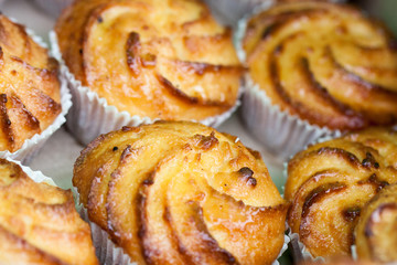 cupcakes on the market close up. Selective focus